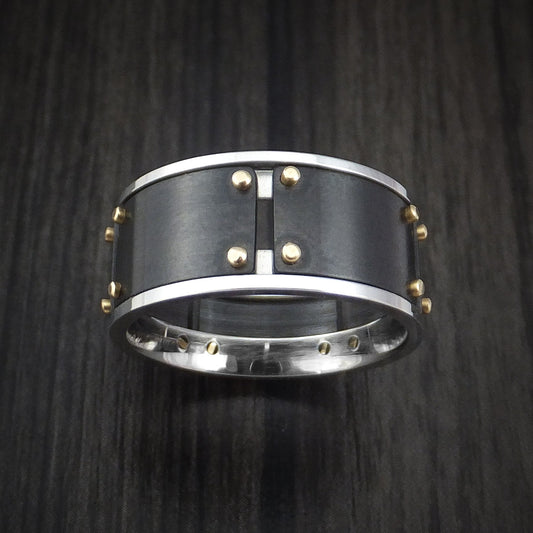 Canyon XVIII - Black Zirconium and Cobalt Chrome Men's Wedding Ring with 14k Yellow Gold Band - view 2 - Nura Lab