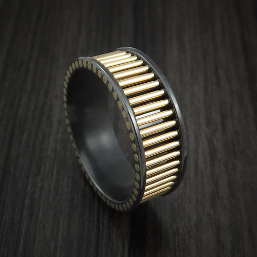 Outrider XVIII - Black Zirconium and 14K Yellow Gold Rods Men's Wedding Ring Band - Nura Lab