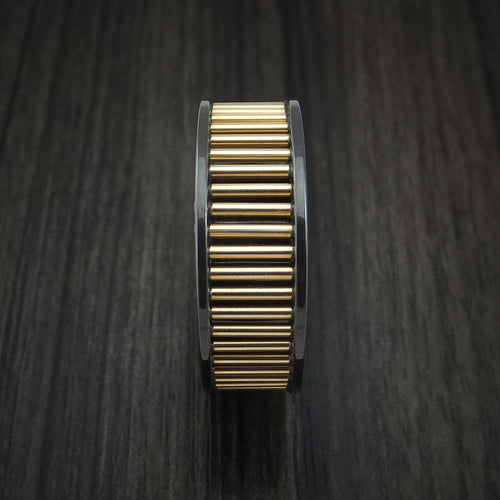 Outrider XVIII - Black Zirconium and 14K Yellow Gold Rods Men's Wedding Ring Band - view 3 - Nura Lab