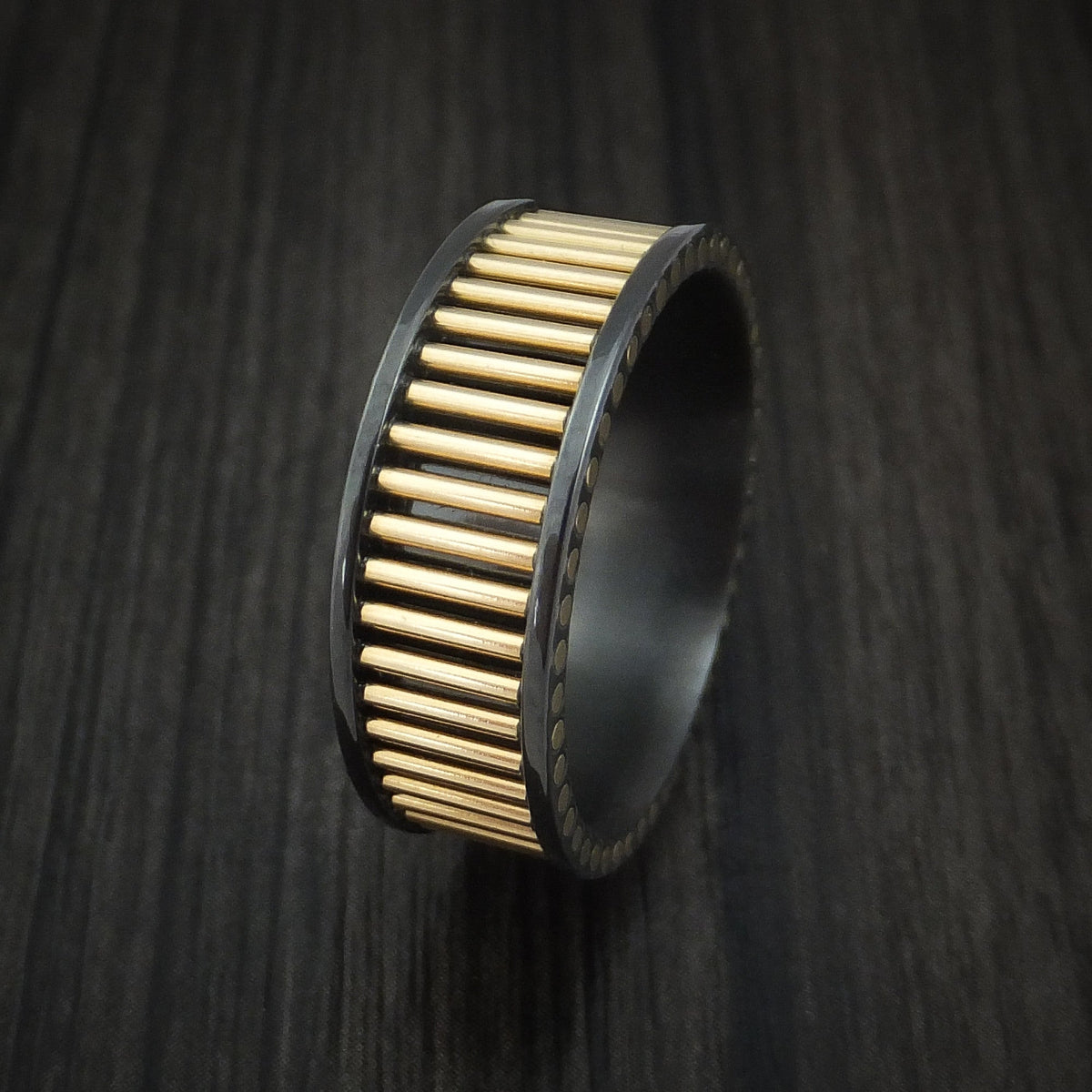 Outrider XVIII - Black Zirconium and 14K Yellow Gold Rods Men's Wedding Ring Band - view 4 - Nura Lab