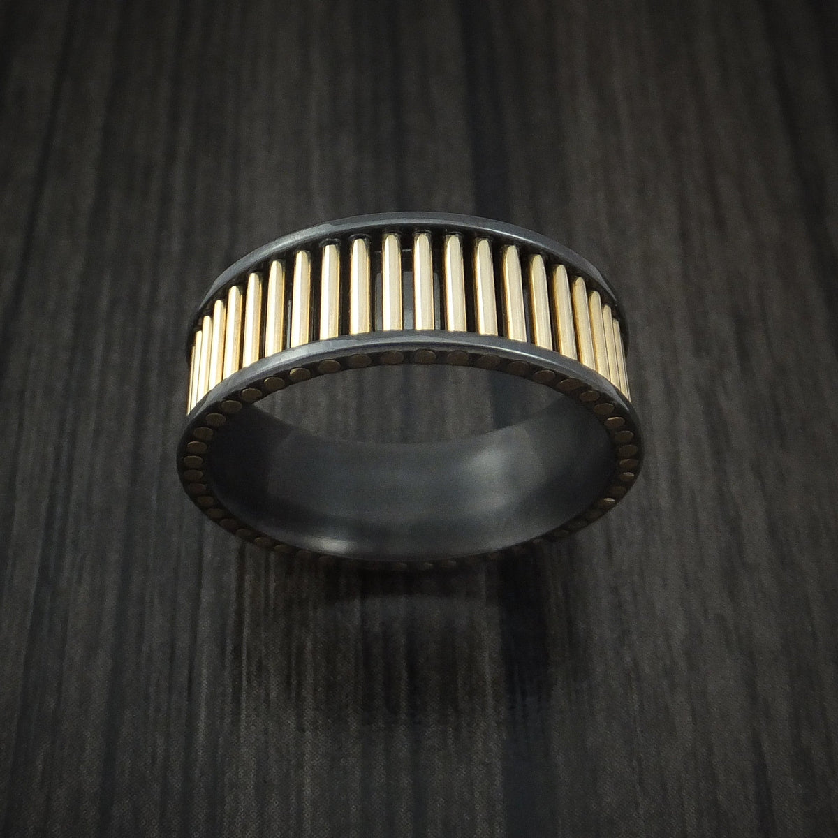 Outrider XVIII - Black Zirconium and 14K Yellow Gold Rods Men's Wedding Ring Band - view 2 - Nura Lab