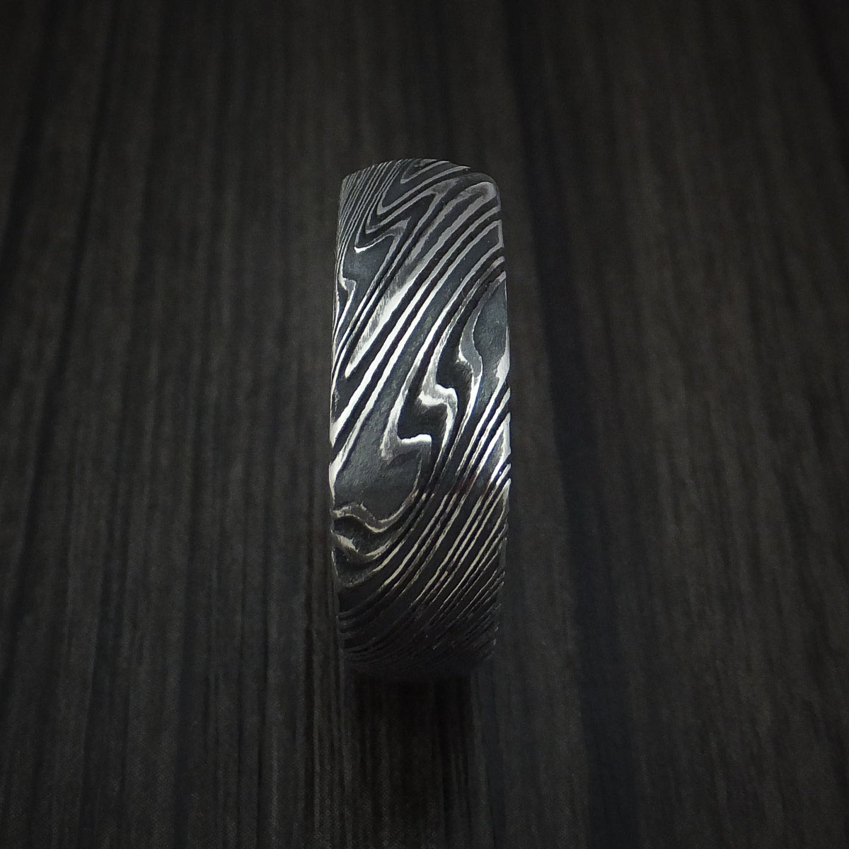 Dominion XI - Woodgrain Kuro Damascus Steel Square Men's Wedding Ring with Cocobolo Hardwood Sleeve Band - view 3 - Nura Lab