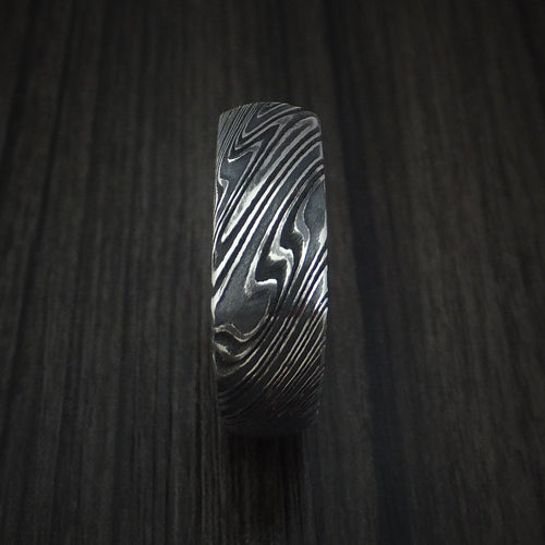 Dominion XI - Woodgrain Kuro Damascus Steel Square Men's Wedding Ring with Cocobolo Hardwood Sleeve Band - view 3 - Nura Lab