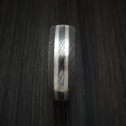 Southern Cross XI - Damascus Steel Men's Wedding Ring with Silver Inlays and Teak Hardwood Sleeve - view 3 - Nura Lab