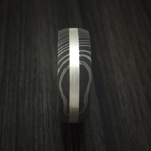 Ranger X - Damascus Steel and Silver Inlay Men's Wedding Ring Band - view 3 - Nura Lab