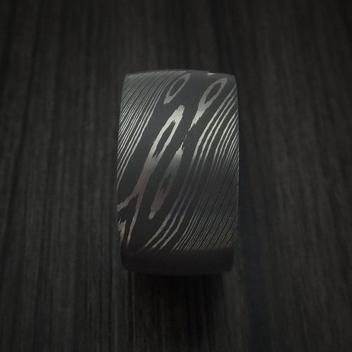 Outrider X - Damascus Steel Ultra Wide Band Men's Wedding Ring with Jade Wood Sleeve - view 3 - Nura Lab