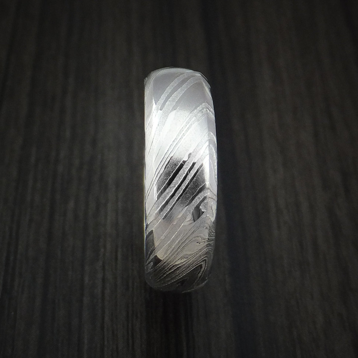 Noble IX - Woodgrain Kuro Damascus Steel Men's Ring Wedding Ring - view 3 - Nura Lab