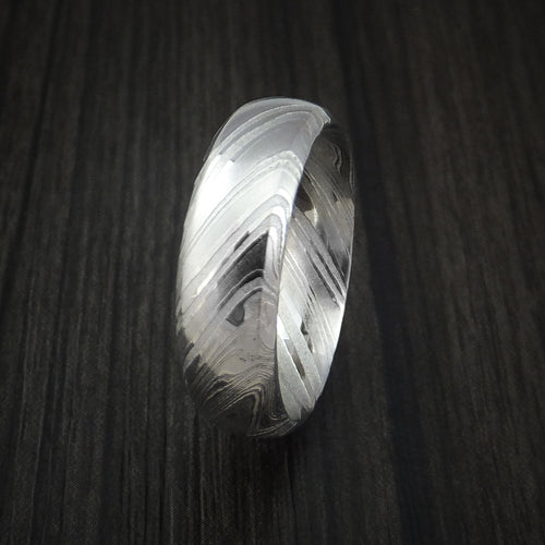 Noble IX - Woodgrain Kuro Damascus Steel Men's Ring Wedding Ring - view 4 - Nura Lab