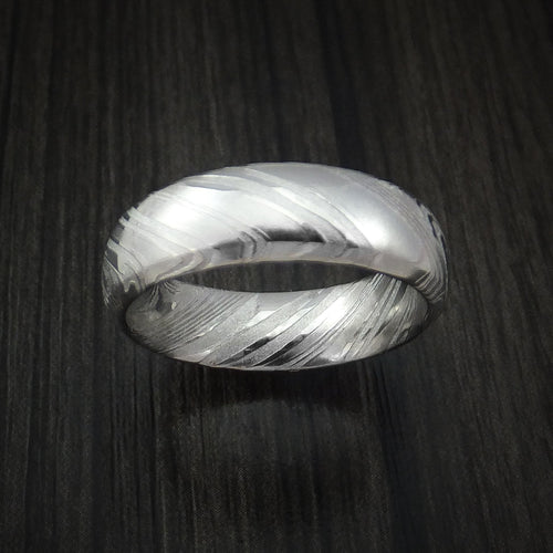 Noble IX - Woodgrain Kuro Damascus Steel Men's Ring Wedding Ring - view 2 - Nura Lab