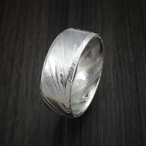 Endeavour IX - Woodgrain Kuro Damascus Steel Men's Ring Wedding Ring - view 4 - Nura Lab