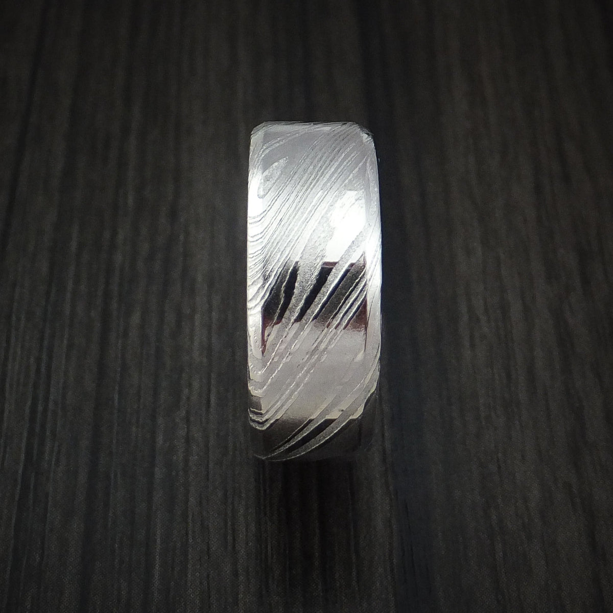 Endeavour IX - Woodgrain Kuro Damascus Steel Men's Ring Wedding Ring - view 3 - Nura Lab