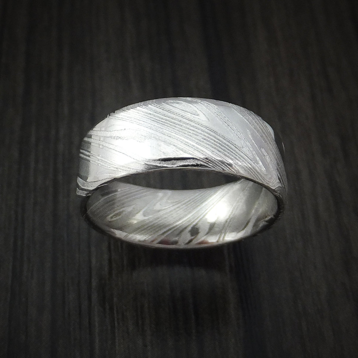 Endeavour IX - Woodgrain Kuro Damascus Steel Men's Ring Wedding Ring - view 2 - Nura Lab