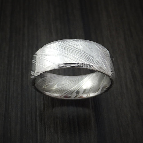 Endeavour IX - Woodgrain Kuro Damascus Steel Men's Ring Wedding Ring - view 2 - Nura Lab