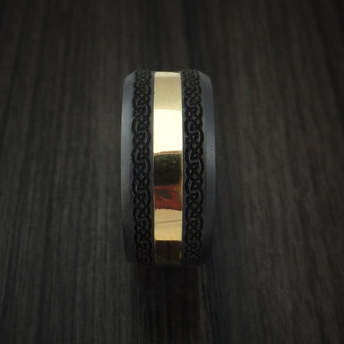Ember XVIII - Black Zirconium and 18K Yellow Gold Custom Celtic Pattern Men's Wedding Ring - view 2 - Nura Lab