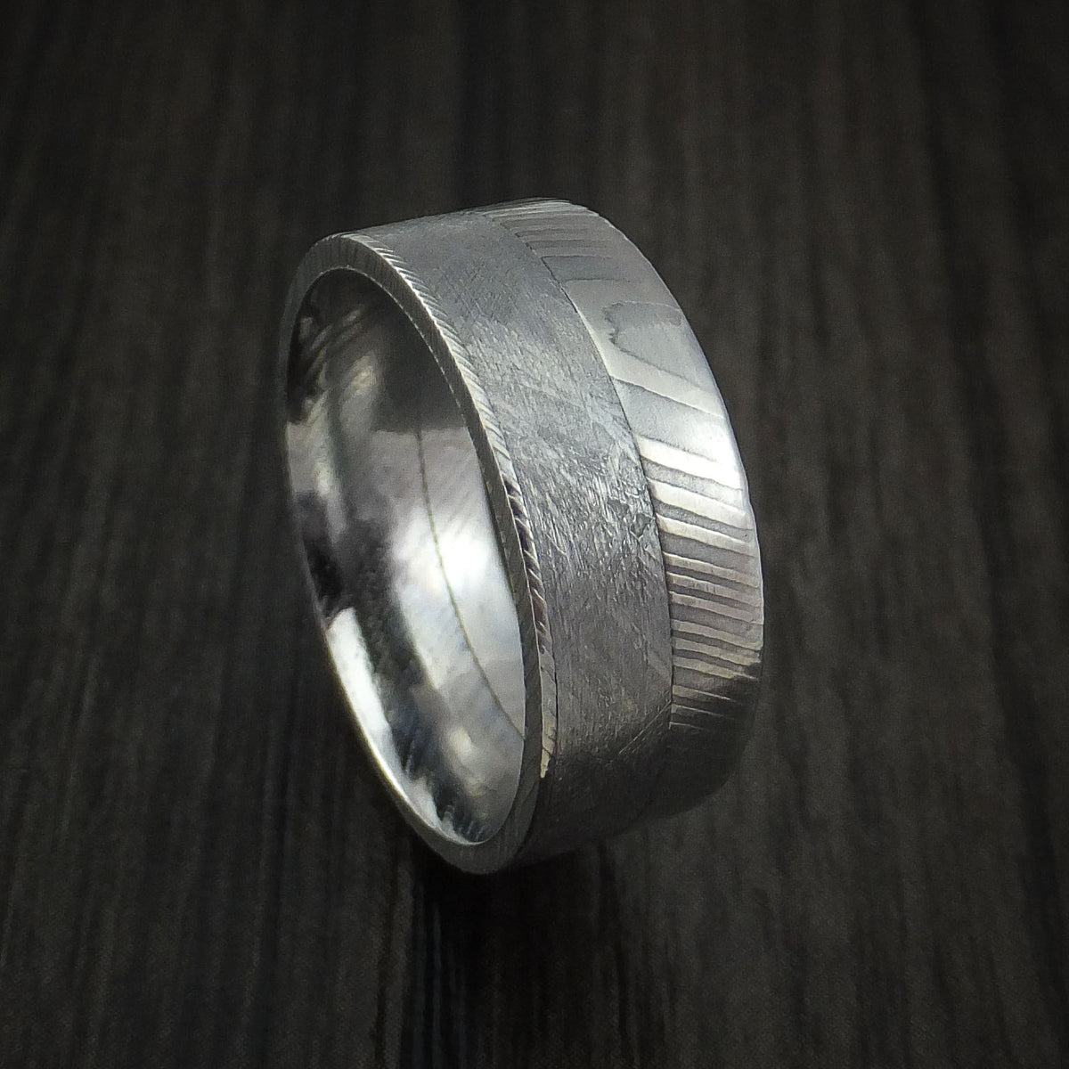 Foundry X - Damascus Steel and Gibeon Meteorite Men's Wedding Ring Band - Nura Lab