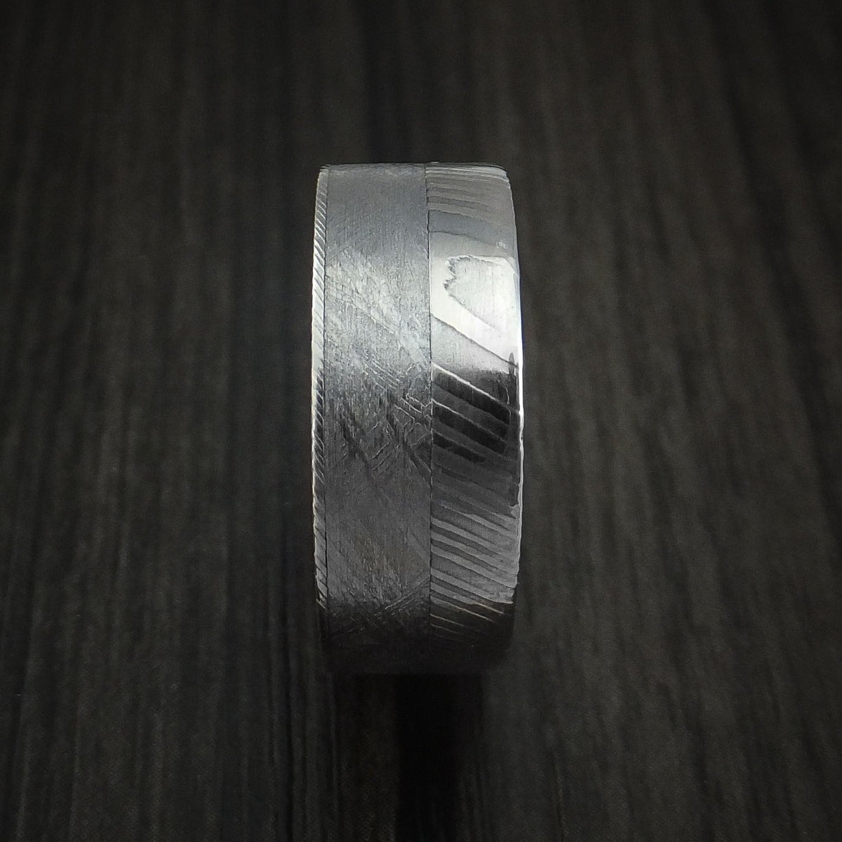 Foundry X - Damascus Steel and Gibeon Meteorite Men's Wedding Ring Band - view 3 - Nura Lab
