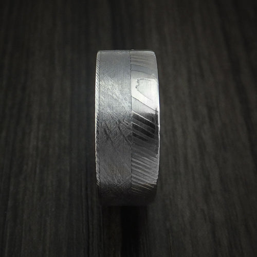 Foundry X - Damascus Steel and Gibeon Meteorite Men's Wedding Ring Band - view 3 - Nura Lab