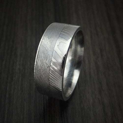 Foundry X - Damascus Steel and Gibeon Meteorite Men's Wedding Ring Band - view 4 - Nura Lab