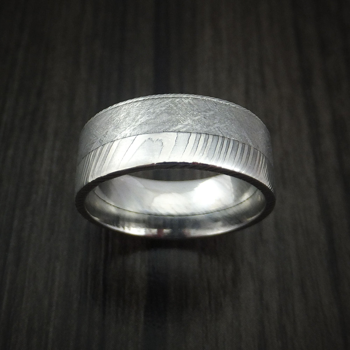 Foundry X - Damascus Steel and Gibeon Meteorite Men's Wedding Ring Band - view 2 - Nura Lab
