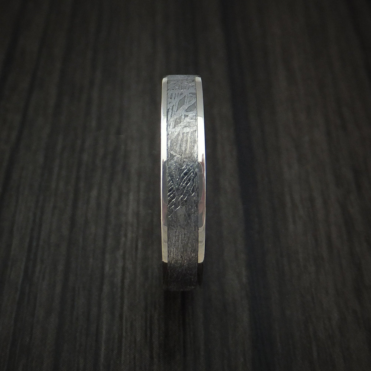 Kodiak XVII - White Gold and Gibeon Meteorite Wedding Ring Band - view 3 - Nura Lab