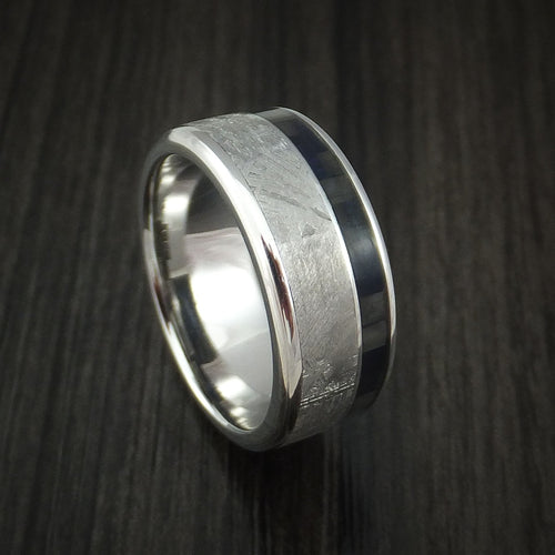 Nomad XV - Cobalt Chrome and Gibeon Meteorite Men's Wedding Ring with Carbon Fiber Band - Nura Lab