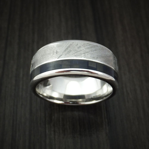 Nomad XV - Cobalt Chrome and Gibeon Meteorite Men's Wedding Ring with Carbon Fiber Band - view 2 - Nura Lab