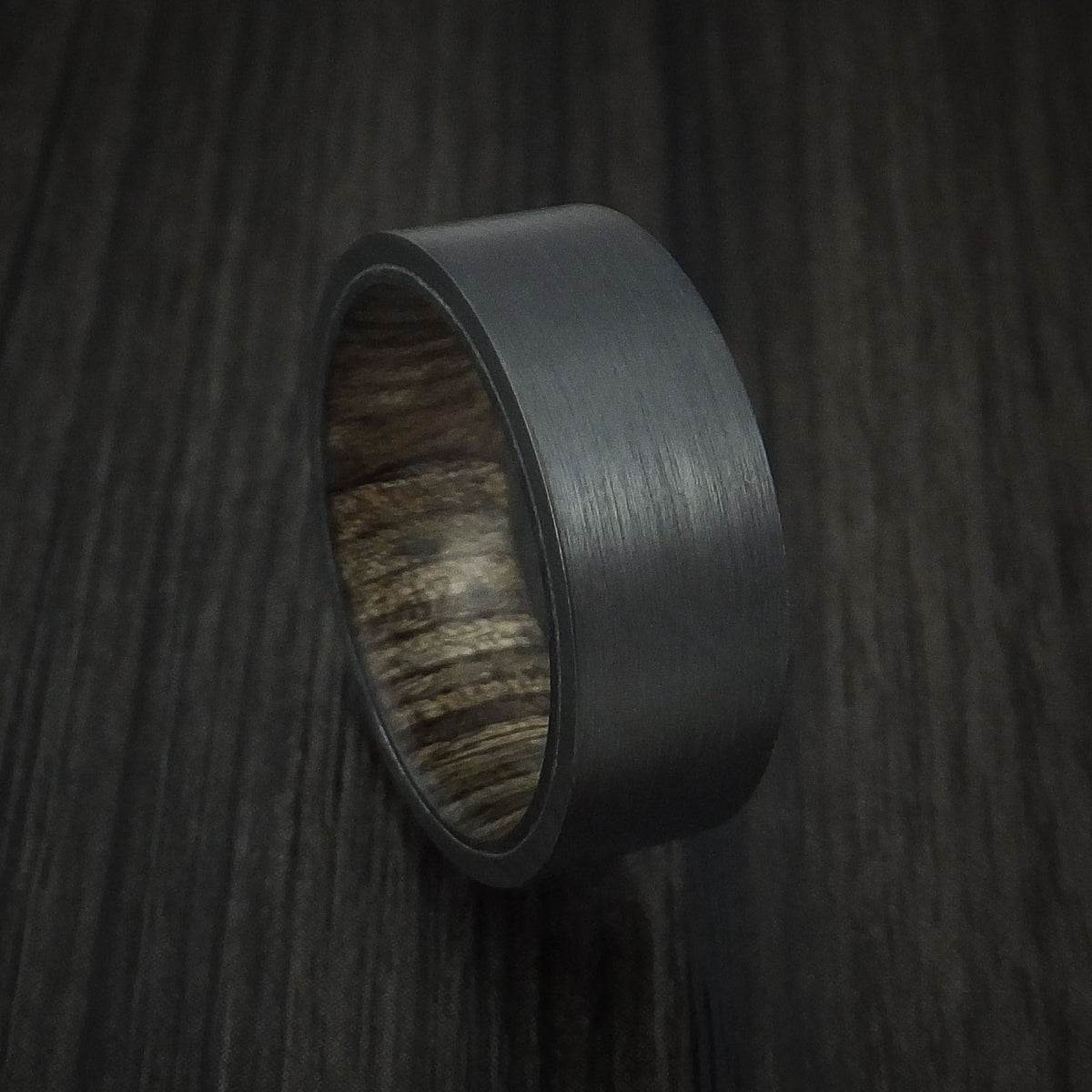Forge XIII - Black Zirconium Men's Wedding Ring with Hardwood Interior Sleeve - Nura Lab