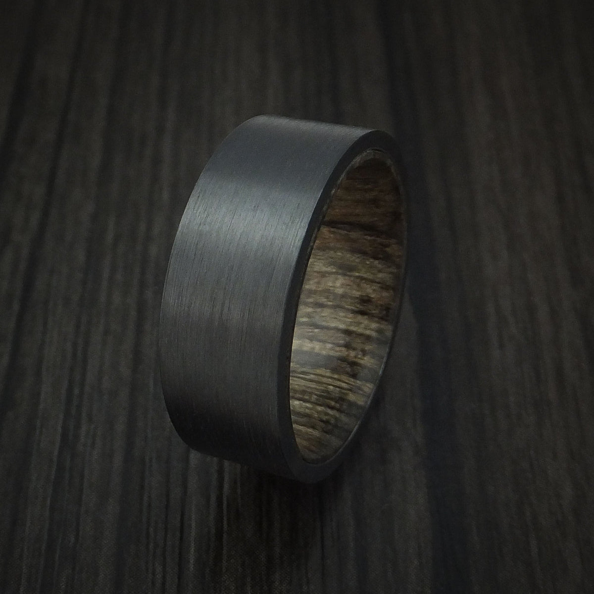 Forge XIII - Black Zirconium Men's Wedding Ring with Hardwood Interior Sleeve - view 4 - Nura Lab