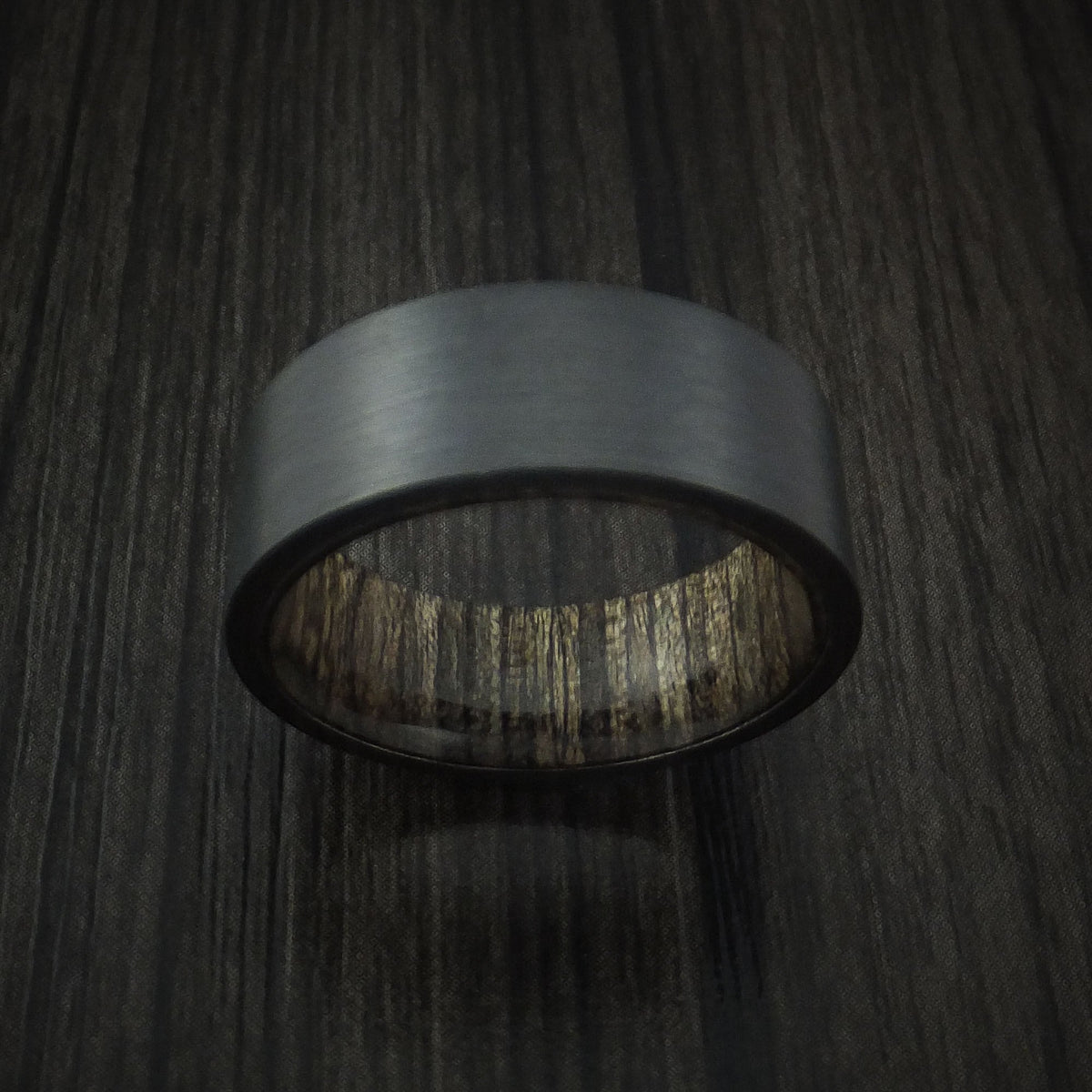 Forge XIII - Black Zirconium Men's Wedding Ring with Hardwood Interior Sleeve - view 2 - Nura Lab