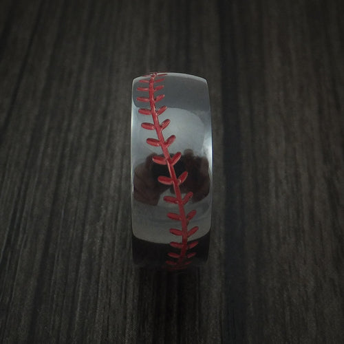 Dynasty XII - Black Zirconium Baseball Stitch Men's Wedding Ring with Custom Color and Hardwood Sleeve - view 3 - Nura Lab