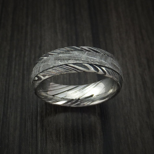 Sterling IX - Woodgrain Kuro Damascus Steel and Gibeon Meteorite Men's Wedding Ring Band - view 2 - Nura Lab