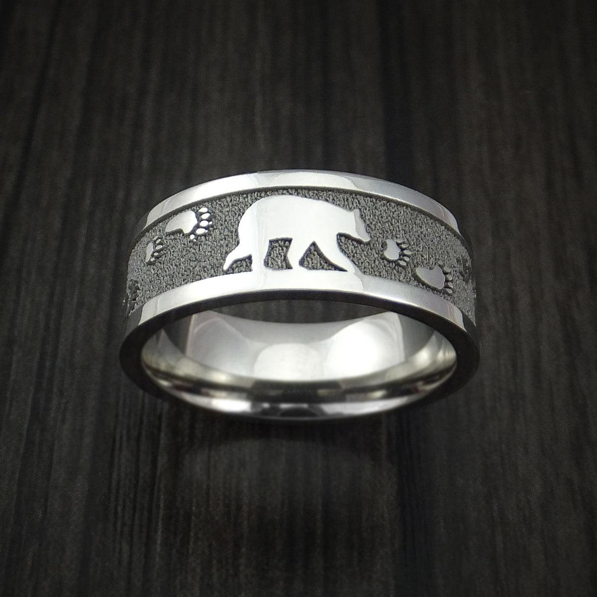 Northwind III - Titanium Bear Paw Men's Wedding Ring Hunter Band - view 2 - Nura Lab