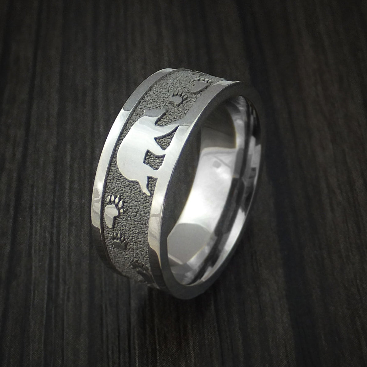 Northwind III - Titanium Bear Paw Men's Wedding Ring Hunter Band - view 4 - Nura Lab