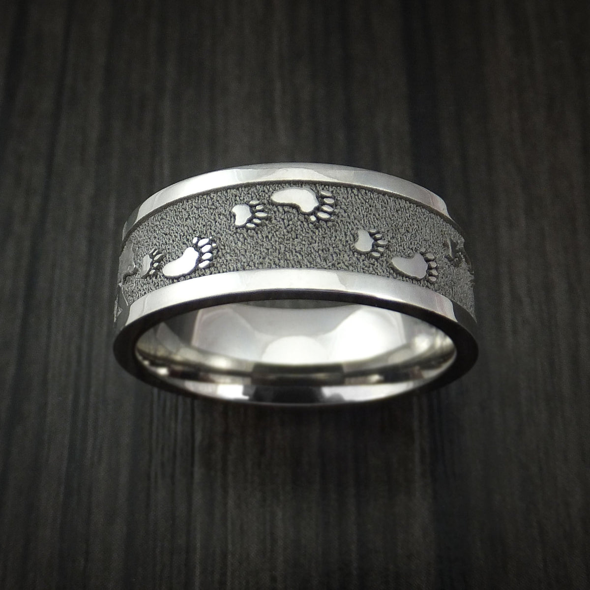 Northwind III - Titanium Bear Paw Men's Wedding Ring Hunter Band - view 3 - Nura Lab