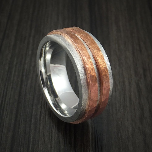 Orion XVIII - Cobalt Chrome Men's Wedding Ring with Raised Hammered Copper Inlays Band - Nura Lab