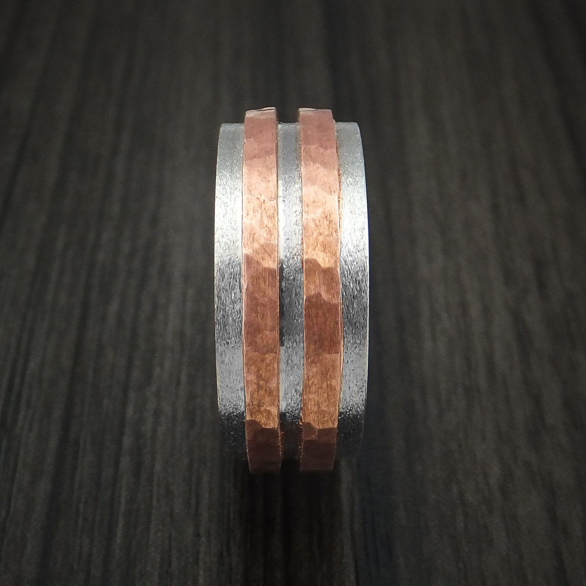 Orion XVIII - Cobalt Chrome Men's Wedding Ring with Raised Hammered Copper Inlays Band - view 3 - Nura Lab