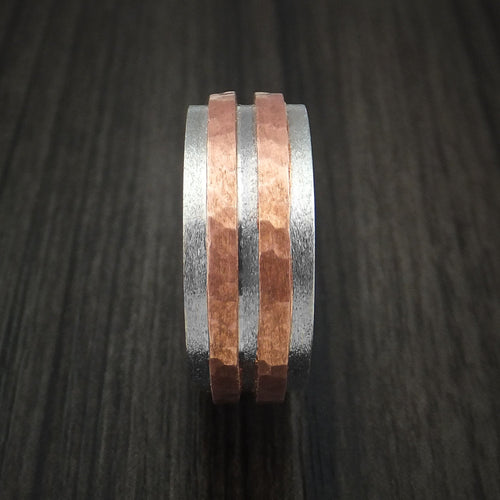 Orion XVIII - Cobalt Chrome Men's Wedding Ring with Raised Hammered Copper Inlays Band - view 3 - Nura Lab