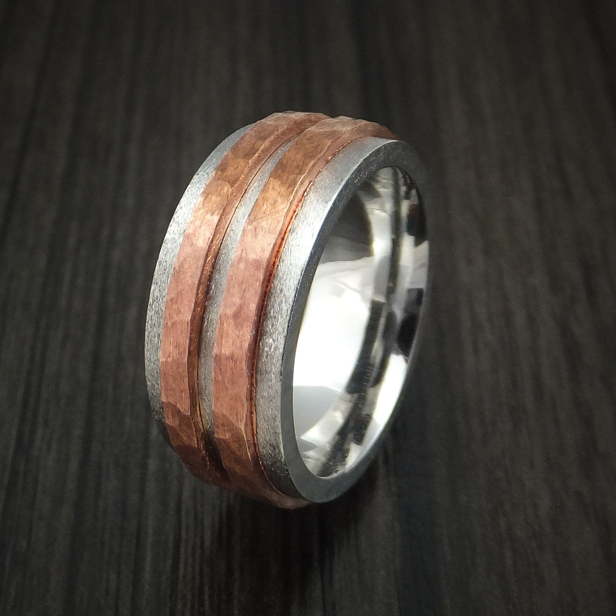 Orion XVIII - Cobalt Chrome Men's Wedding Ring with Raised Hammered Copper Inlays Band - view 4 - Nura Lab