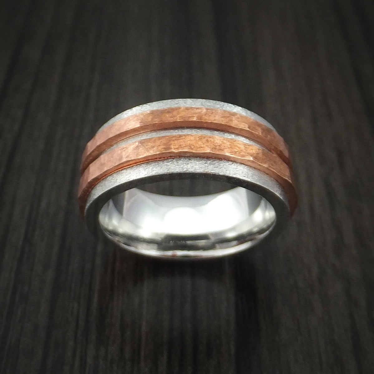 Orion XVIII - Cobalt Chrome Men's Wedding Ring with Raised Hammered Copper Inlays Band - view 2 - Nura Lab