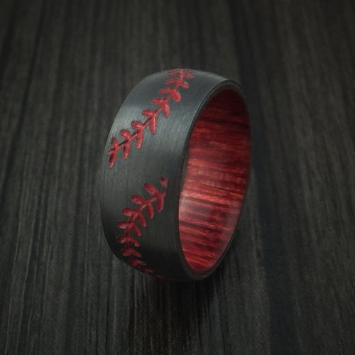 Summit XIII - Black Zirconium Double Stitch Baseball Men's Wedding Ring with Custom Color and Hardwood Sleeve - view 4 - Nura Lab
