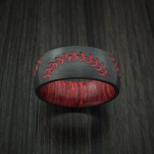 Summit XIII - Black Zirconium Double Stitch Baseball Men's Wedding Ring with Custom Color and Hardwood Sleeve - view 2 - Nura Lab