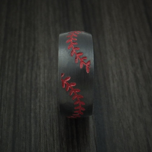 Summit XIII - Black Zirconium Double Stitch Baseball Men's Wedding Ring with Custom Color and Hardwood Sleeve - view 3 - Nura Lab