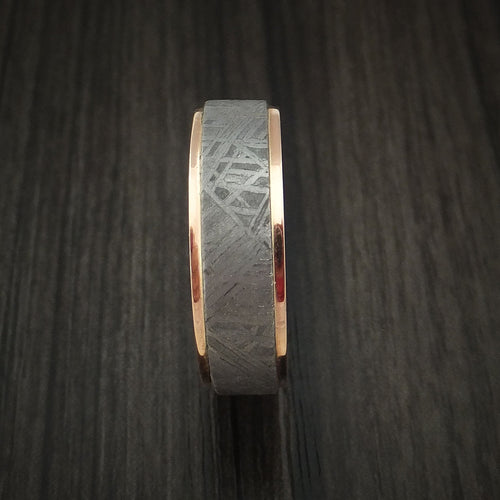 Duke XVII - Cobalt Chrome and Gibeon Meteorite Men's Wedding Ring with 14k Rose Gold Band - view 3 - Nura Lab