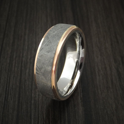 Duke XVII - Cobalt Chrome and Gibeon Meteorite Men's Wedding Ring with 14k Rose Gold Band - view 4 - Nura Lab