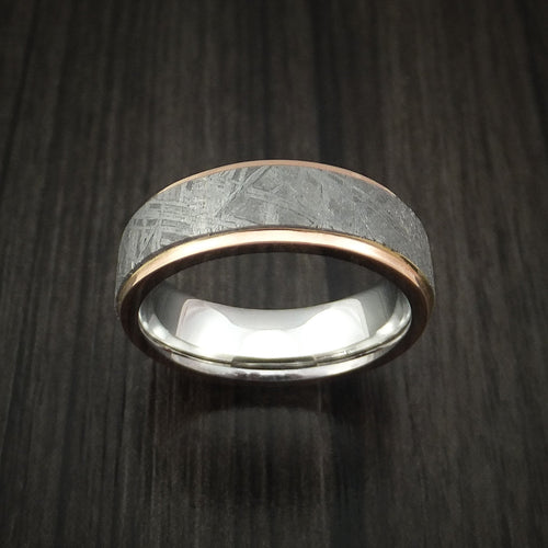 Duke XVII - Cobalt Chrome and Gibeon Meteorite Men's Wedding Ring with 14k Rose Gold Band - view 2 - Nura Lab