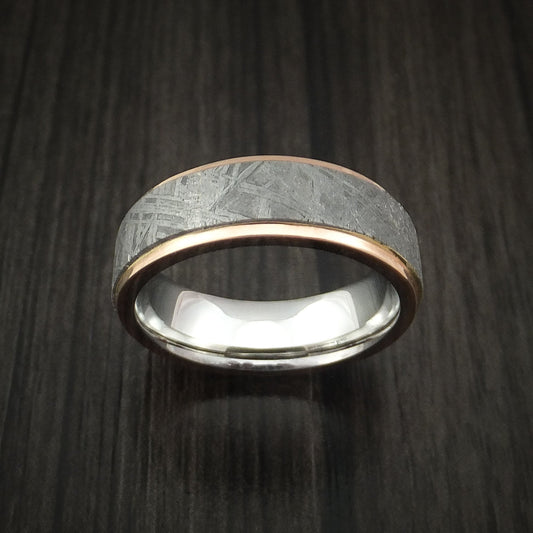 Duke XVII - Cobalt Chrome and Gibeon Meteorite Men's Wedding Ring with 14k Rose Gold Band - view 2 - Nura Lab