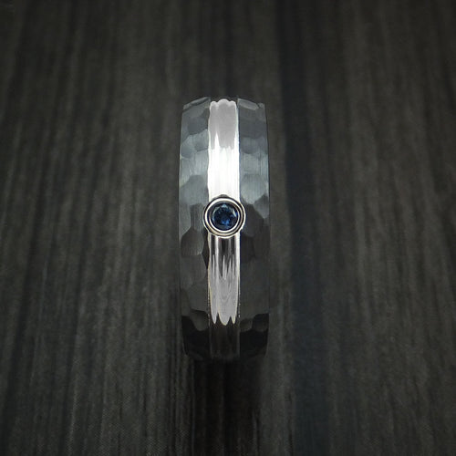 Monarch XVIII - Black Zirconium Men's Wedding Ring with Sapphire and Hammer Finish Band - view 3 - Nura Lab