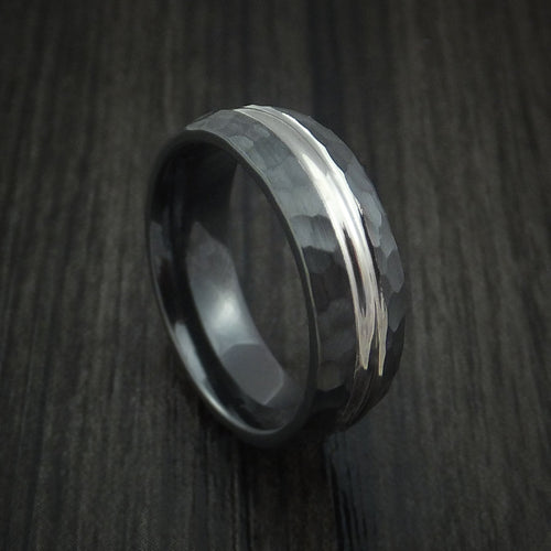 Regent XVIII - Black Zirconium Men's Wedding Ring with Hammer Finish Band - Nura Lab