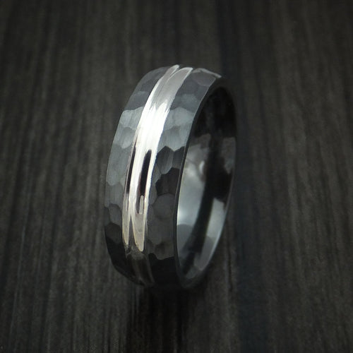 Regent XVIII - Black Zirconium Men's Wedding Ring with Hammer Finish Band - view 4 - Nura Lab