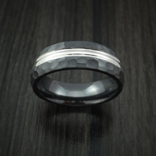 Regent XVIII - Black Zirconium Men's Wedding Ring with Hammer Finish Band - view 2 - Nura Lab